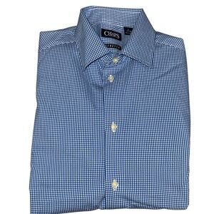 Chaps Boys Blue & White Button-Up Gingham Dress Shirt Size Large 14-16